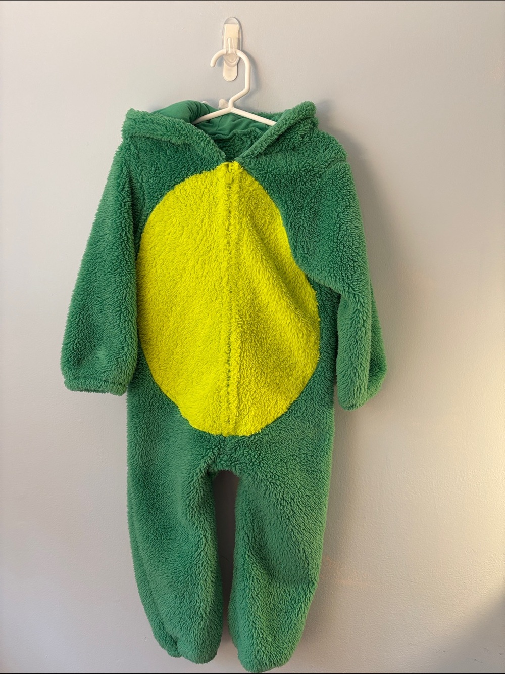 Old Navy Dinosaur 🦖 Green Plush Hooded Kids Halloween/Romper with Yellow Belly